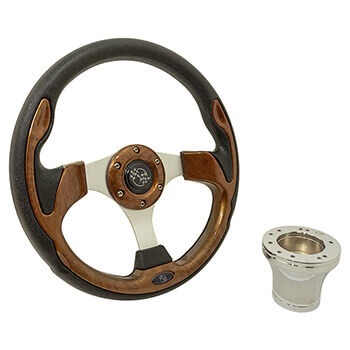 BuggiesUnlimited.com; 2004-Up Club Car Precedent - GTW Woodgrain Rally Steering Wheel with Chrome Adaptor Kit