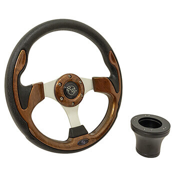 BuggiesUnlimited.com; 1994.5-Up EZGO - GTW Woodgrain Rally Steering Wheel with Black Adaptor Kit