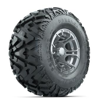 BuggiesUnlimited.com; GTW Spyder Silver Brush 10 in Wheels with 22x10-10 Barrage Mud Tires – Set of 4