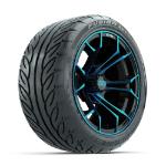 GTW Spyder Blue/ Black 14 in Wheels with 225/ 40-R14 Fusion GTR Street Tires – Set of 4