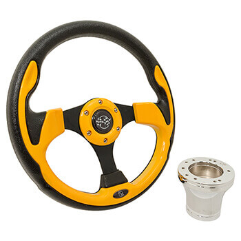 BuggiesUnlimited.com; 2004-Up Club Car Precedent - GTW Yellow Rally Steering Wheel with Chrome Adaptor