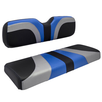 BuggiesUnlimited.com; 1994.5-Up EZGO TXT-T48-RXV - Red Dot Blade Alpha Blue Silver and Black Front Seat Cover