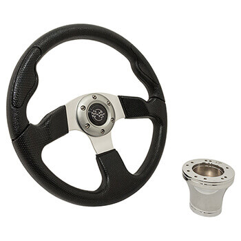 BuggiesUnlimited.com; 1994.5-Up EZGO - GTW Black Rally Steering Wheel with Chrome Adaptor
