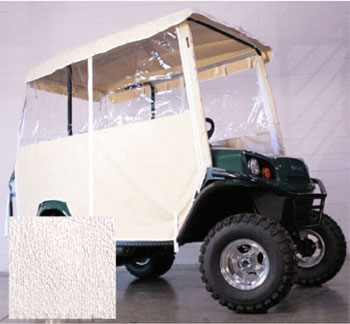 BuggiesUnlimited.com; EZGO L4-S4 w/  80” OEM Top - RedDot White 3-Sided Over-The-Top Enclosure