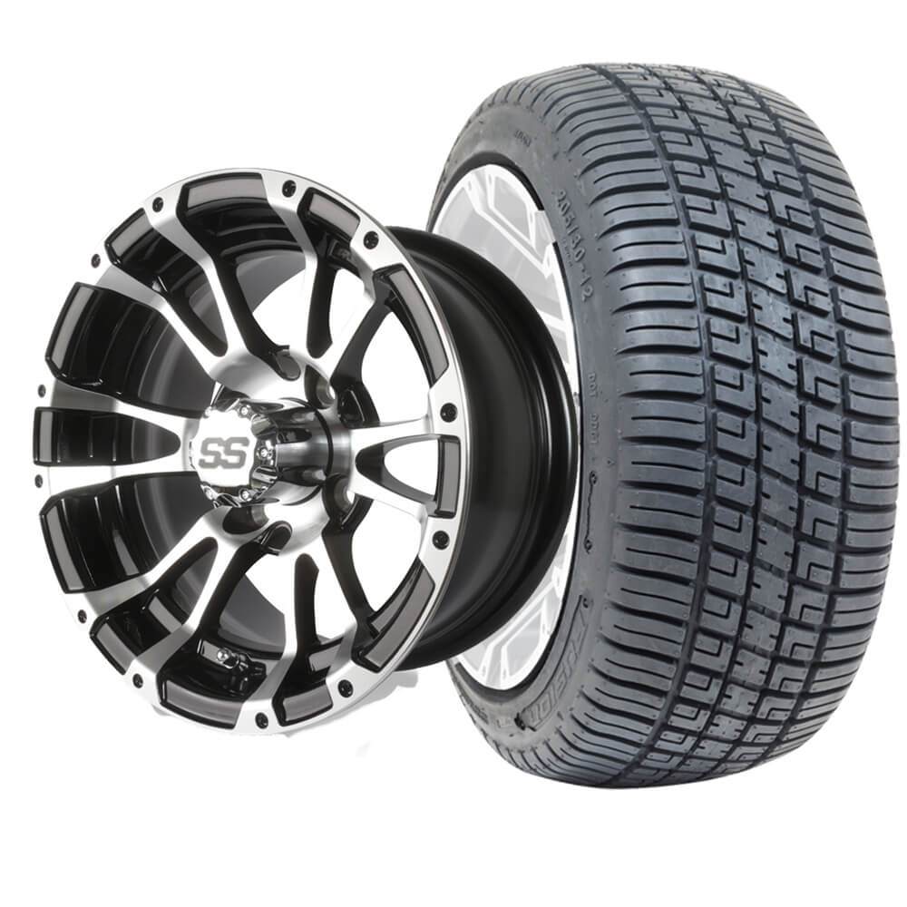 Set Of (4) 12" Typhoon Wheels On LowPro Street Tires (No Lift Required)