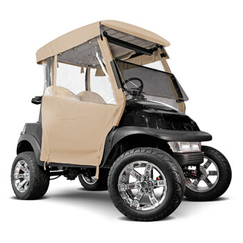 BuggiesUnlimited.com; 1982-99 Club Car DS Straight Back w/  Hooks - RedDot Beige 3-Sided Over-the-Top Enclosure