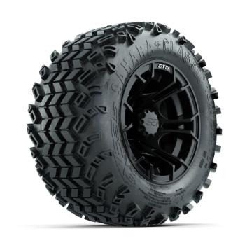 BuggiesUnlimited.com; GTW Spyder Matte Black 10 in Wheels with 18x9.50-10 Sahara Classic All Terrain Tires – Set of 4