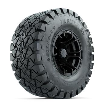 BuggiesUnlimited.com; GTW Spyder Matte Black 10 in Wheels with 22x10-10 Timberwolf All Terrain Tires – Set of 4
