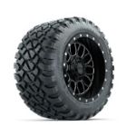 GTW Helix Machined & Black 12 in Wheels with 22x11-R12 Nomad All-Terrain Tires - Set of 4