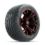 GTW Spyder Red/ Black 14 in Wheels with 225/ 40-R14 Fusion GTR Street Tires – Set of 4