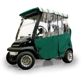 BuggiesUnlimited.com; EZGO TXT - Red Dot 3-Sided Forest Green with Forest Green Beige and NSF Over-The-Top Enclosure