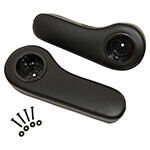 Set of (2) Rear Seat Arm-Rest Black Cushion With Cup Holder (Universal Fit)