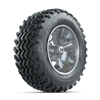 BuggiesUnlimited.com; GTW Godfather Chrome 12 in Wheels with 23x10.00-12 Rogue All Terrain Tires – Set of 4