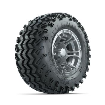 BuggiesUnlimited.com; GTW Spyder Silver Brush 10 in Wheels with 20x10-10 Sahara Classic All Terrain Tires – Set of 4