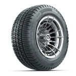 GTW® Boost Chrome 12 in Wheels with 215/ 50-R12 Fusion S/ R Steel Belt Radial Tires – Set of 4