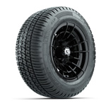 GTW® Boost Gloss Black 12 in Wheels with 215/ 50-R12 Fusion S/ R Steel Belt Radial Tires – Set of 4