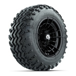GTW® Boost Gloss Black 12 in Wheels with 22x11.00-12 Rogue All-Terrain Tires – Set of 4