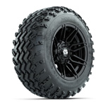 GTW® Stealth Gloss Black 12 in Wheels with 22x11.00-12 Rogue All-Terrain Tires – Set of 4