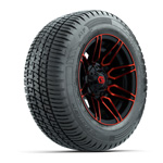GTW® Stealth Black/ Red 12 in Wheels with 215/ 50-R12 Fusion S/ R Steel Belt Radial Tires – Set of 4