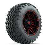 GTW® Stealth Black/ Red 12 in Wheels with 22x11.00-12 Rogue All-Terrain Tires – Set of 4
