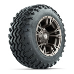 GTW® Vandal Satin Bronze/ Machined 12 in Wheels with 22x11.00-12 Rogue All-Terrain Tires – Set of 4