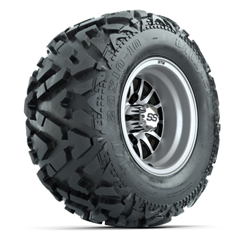 BuggiesUnlimited.com; GTW&reg; Medusa Black/ Machined 10 in Wheels with 20x10-10 Barrage Mud Tires - Set of 4