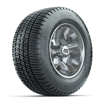 BuggiesUnlimited.com; GTW Godfather Chrome 10 in Wheels with 205/ 50-10 Fusion Street Tires - Set of 4