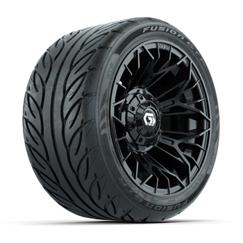 GTW® Stellar Black 12 in Wheels with 215/40-R12 Fusion GTR Steel Belt Street Tires - Set of 4