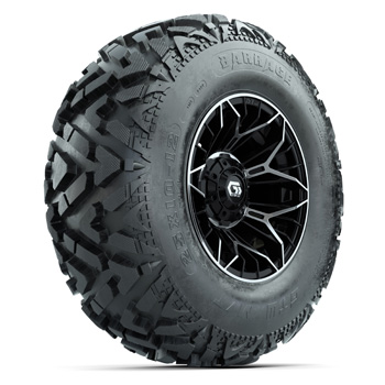 BuggiesUnlimited.com; GTW&reg; Stellar Black/ Machined 12 in Wheels with 25X10-12 Barrage Mud Tires - Set of 4