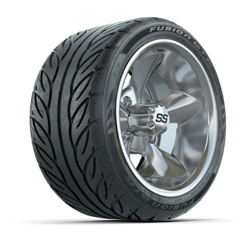 BuggiesUnlimited.com; GTW® Godfather Chrome 12 in Wheels with 215/ 40-R12 Fusion GTR Steel Belt Street Tires - Set of 4