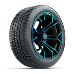 GTW&reg; Spyder Black/ Blue 14 in Wheels with 205/ 30-R14 Fusion Street Tires - Set of 4