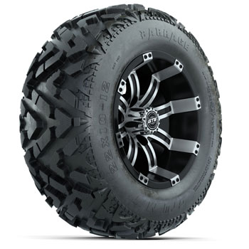 BuggiesUnlimited.com; GTW Tempest Black and Machined 12 in Wheels with 23 in Barrage Mud Tires - Set of 4