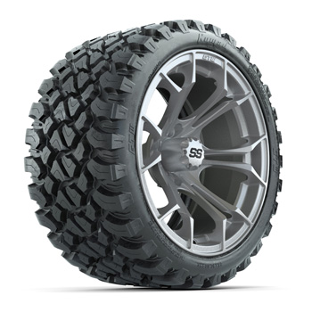 BuggiesUnlimited.com; GTW Spyder Silver Brush 15 in Wheels with 23x10-R15 Nomad Steel Belt All-Terrain Tires - Set of 4