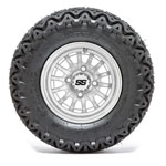 GTW Medusa Machined/ Silver 10 in Wheels with 20 in Predator All Terrain Tires - Set of 4