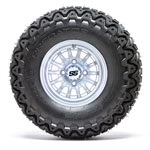 GTW Medusa Silver and Machined Wheels with 22in Predator A-T Tires - 10 Inch