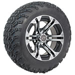 12 inch Specter Black/ Machined Lifted Golf Cart Wheels on 22 inch A/ T Tires-Set of 4