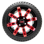 GTW Tempest Black and Red 12 in Wheels with 18 in Mamba Street Tires - Set of 4