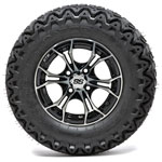 Set of 4  GTW Spyder Black and Machined Wheels with Predator A-T Tires - 12 Inch