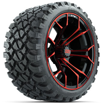 BuggiesUnlimited.com; GTW Spyder Black/ Red 15 in Wheels with 23 in Nomad All Terrain Tires - Set of 4