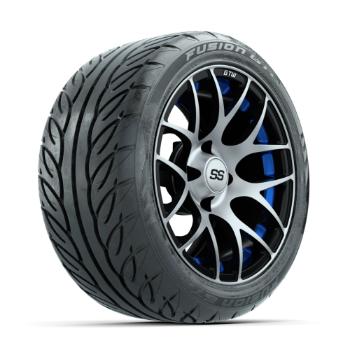 BuggiesUnlimited.com; GTW Pursuit Machined/ Blue 14 in Wheels with 225/ 40-R14 Fusion GTR Street Tires – Set of 4