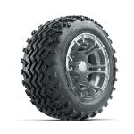 GTW Spyder Silver 10 in Wheels with 18x9.50-10 Rogue All Terrain Tires – Set of 4