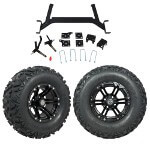GTW 5" Lift w/ 12" Specter Matte Black Wheel & Barrage Mud Tire For E-Z-GO TXT (2001.5-Up)
