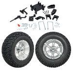 GTW 5" Lift w/ 12" Yellow Jacket Machined/ Silver Wheel & Recon A/ T Tire For E-Z-GO RXV (2008-Up)