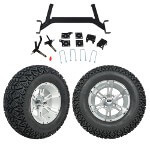 GTW 5" Lift w/ 12" Yellow Jacket Machined/ Silver Wheel & Recon A/ T Tire For E-Z-GO TXT (2001.5-Up)