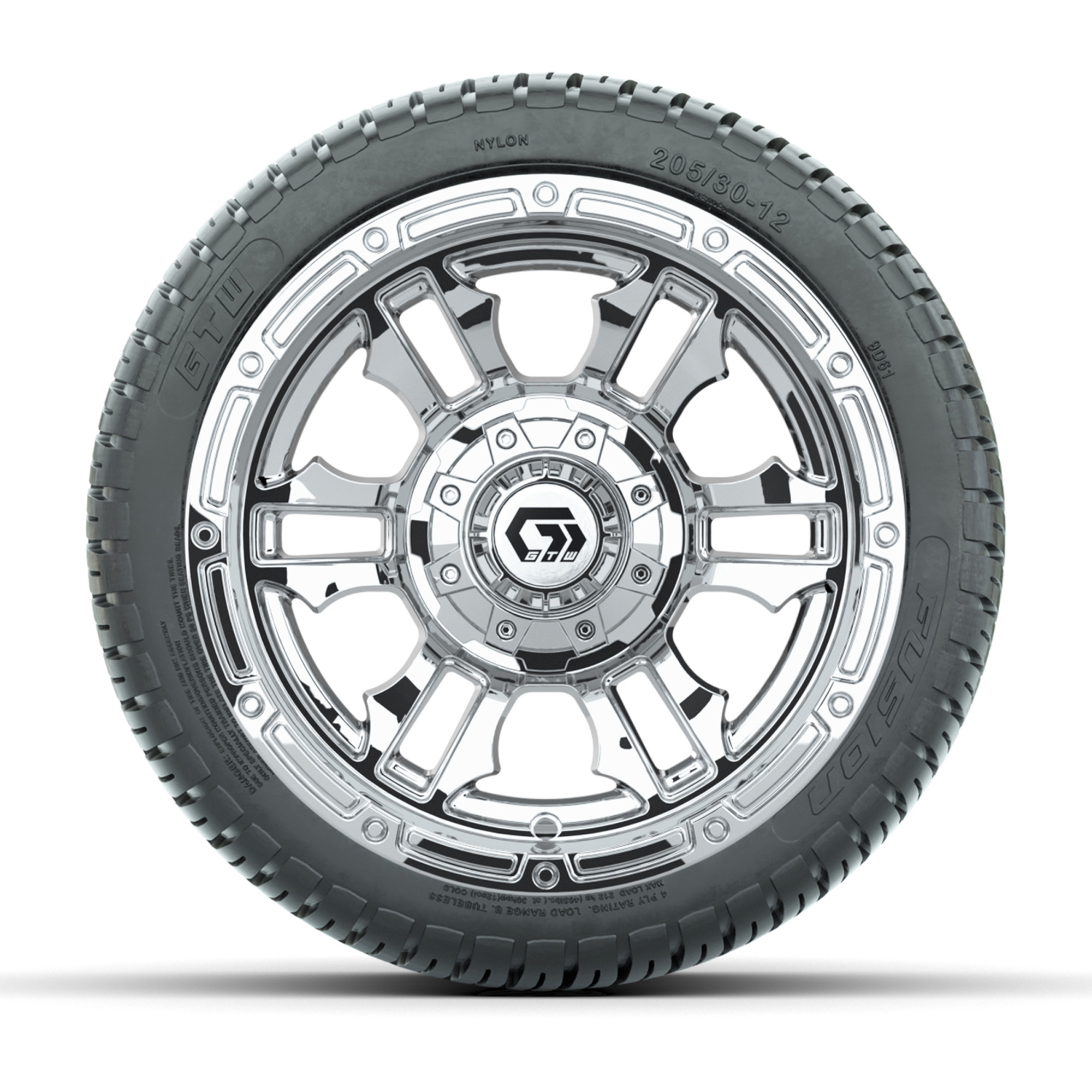 GTW® Shogun Chrome 12 in Wheels with 205/30-12 Fusion Street Tires